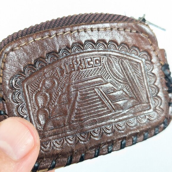 Mexico leather handmade coin wallet, small leather zippered wallet - Picture 6 of 6